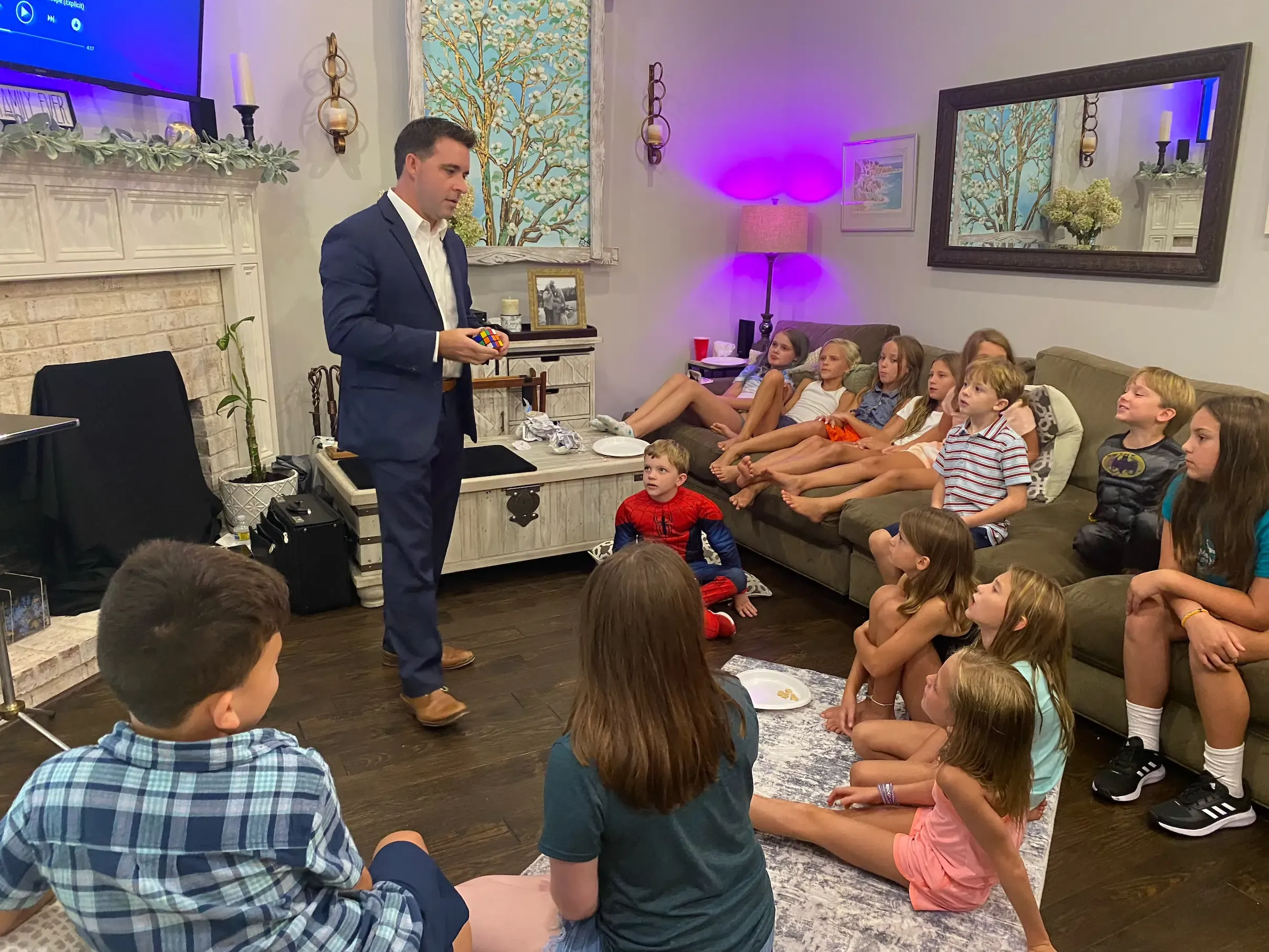 Matt performing the family show at a 10-year-old's birthday party.